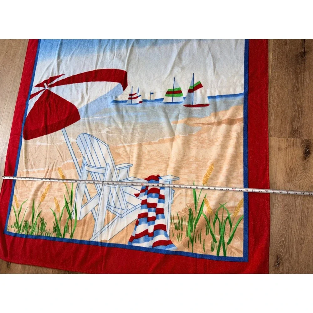 Baja Beach Towel Oversized Red Blue Coastal Adirondack Chair Sailboats